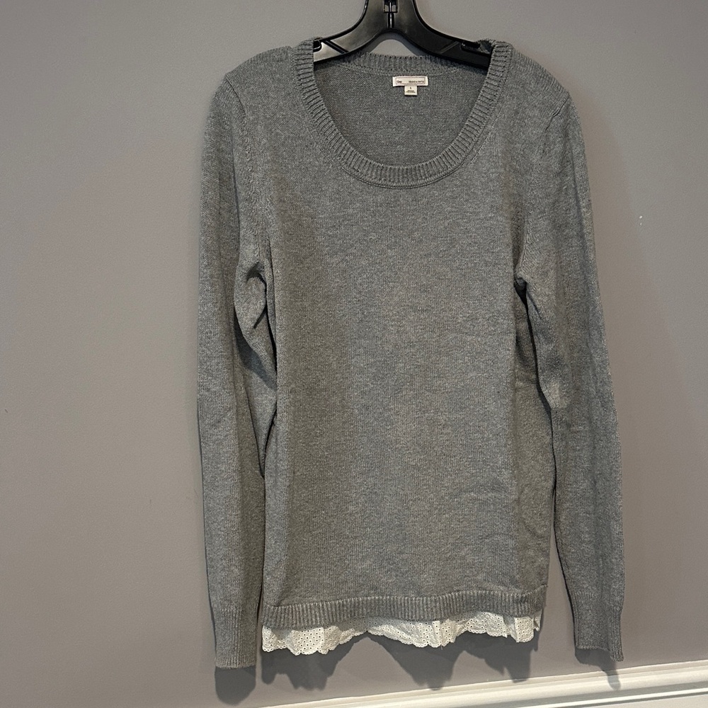 GAP Gray Women's Sweater with Lace Trim